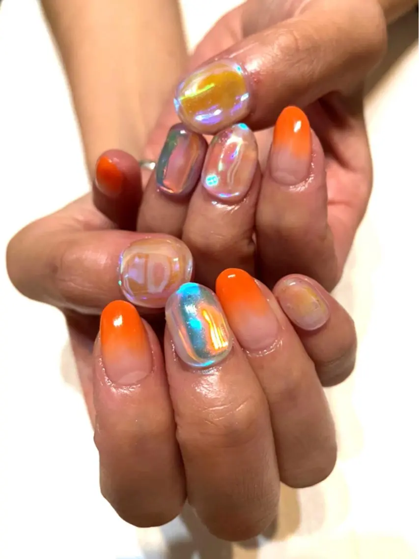 ショート ネイル 氷ネイル・うるうるネイル spell nailのネイルデザイン