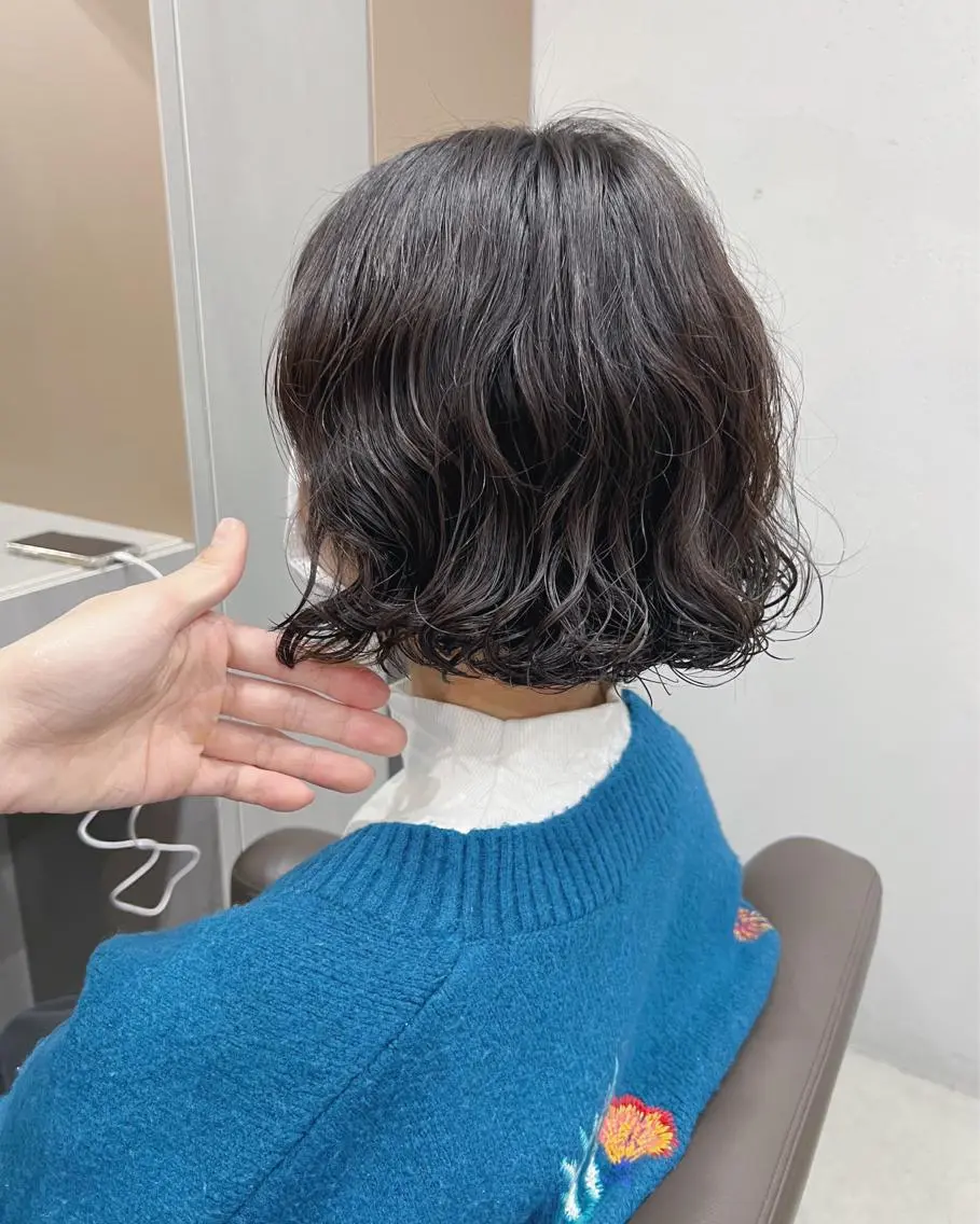 ショート パーマ カット パーマ トリートメント ボブパーマコテ巻き風 パーマNo1深江秀平のヘアスタイル