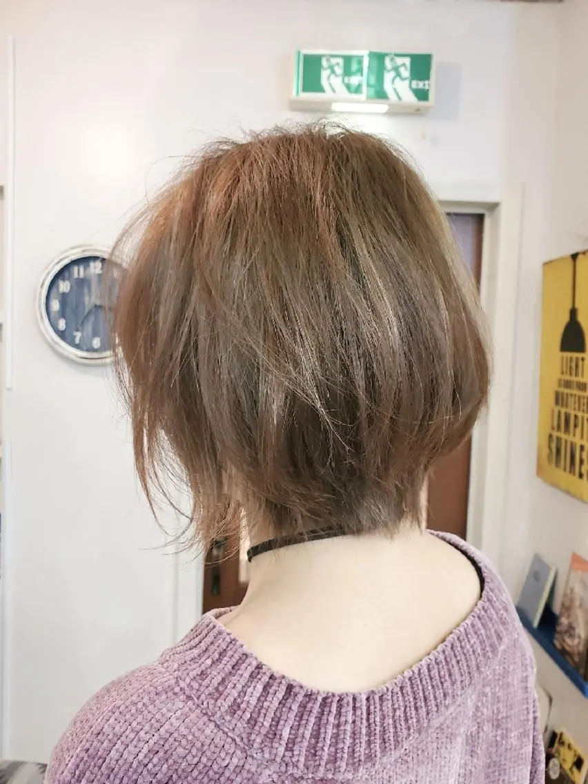 ショート カラー トリートメント ヘッドスパ 韓国レイヤー柔らかい 地毛風縮毛矯正／マツのヘアスタイル