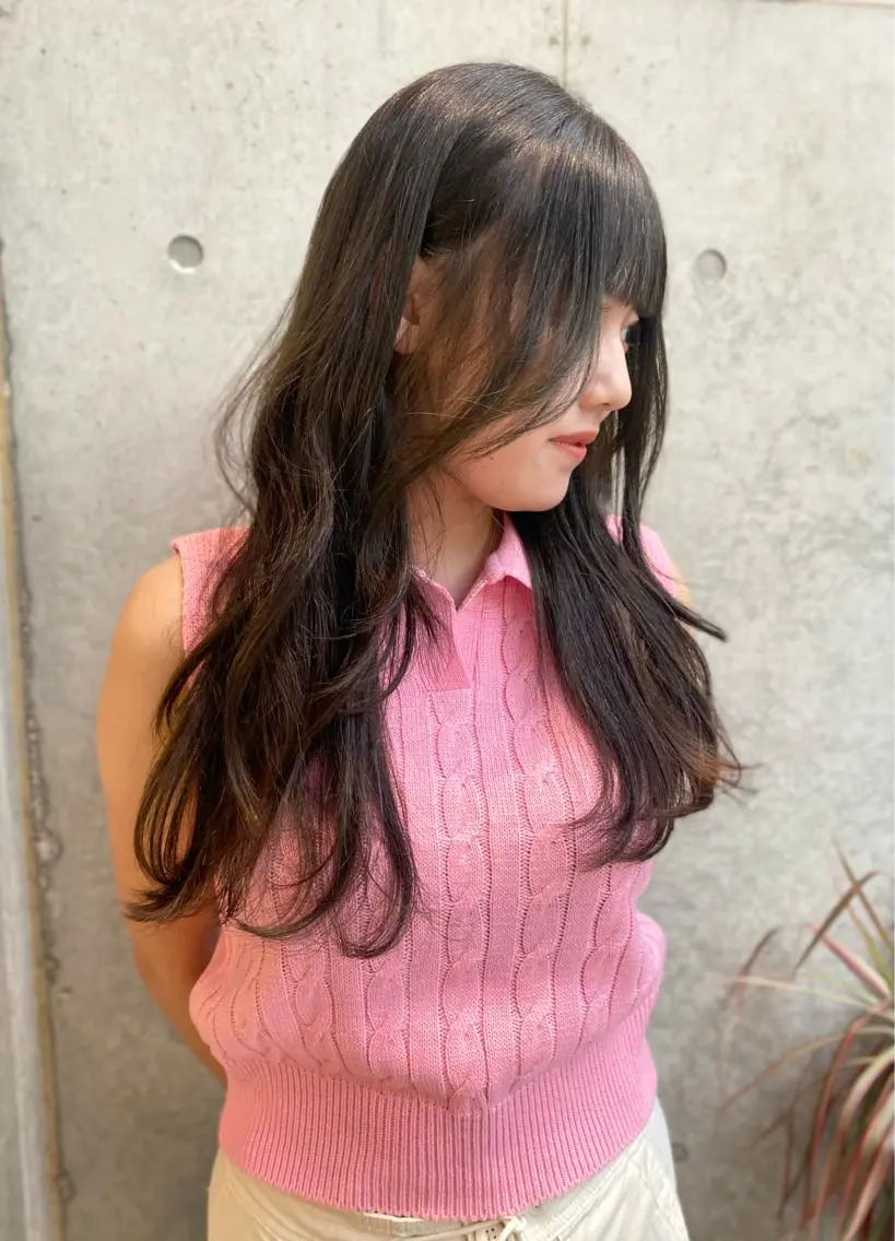 ロング カラー カット ヘアカラー トリートメント Saki/レイヤー/ 柔色カラー/顔まわりのヘアスタイル