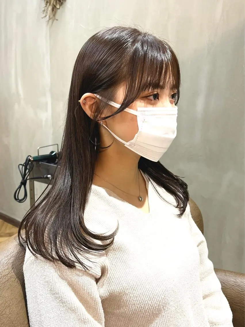 セミロング カラー ブリーチ ブラウンカラー ブリーチなしカラー ena/ブリーチなし 透明感・レイヤー🎀のヘアスタイル