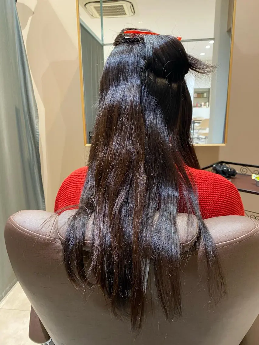 ロング カット 縮毛矯正 トリートメント タナカ レイヤのヘアスタイル
