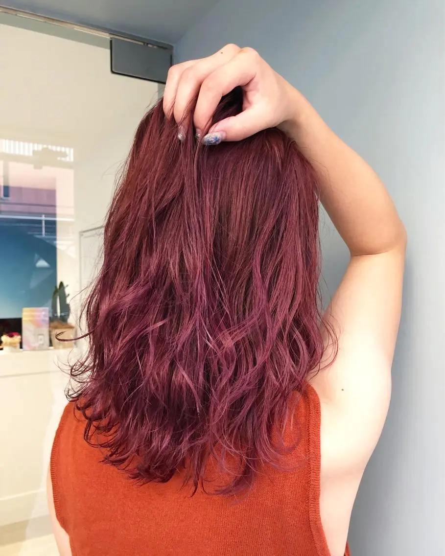ミディアム カラー パーマ ヘアアレンジ アッシュ ピンクカラー ピンクアッシュ 酸性縮毛矯正のプロ 杉山玲介のヘアスタイル