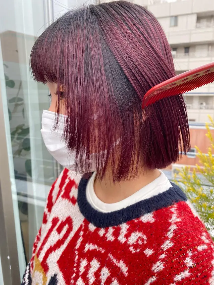 ショート カラー ブリーチ 顔周りカット 暖色系特化さくら /福岡天神/レイヤーのヘアスタイル