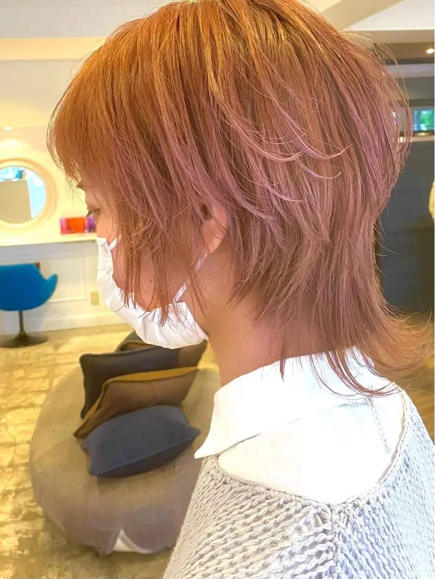 ショート カラー ピンクカラー くびれヘア 外ハネヘア ウルフカット 谷合 貴志のヘアスタイル