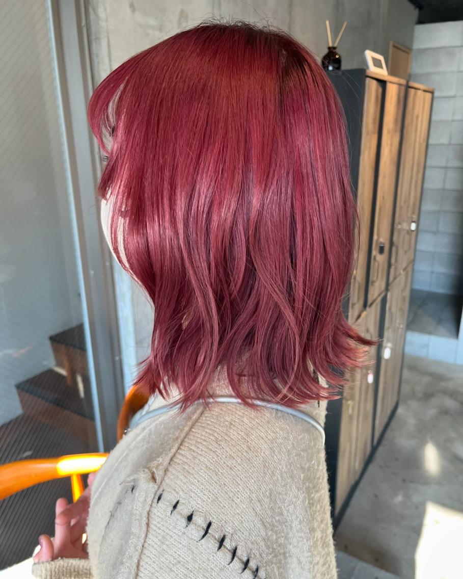 ミディアム カラー ボルドーカラー レッドカラー ヘアカラー edge.下北沢 相場堅弥のヘアスタイル