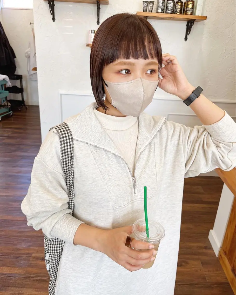 ショート カラー ブラウンカラー オレンジ オレンジブラウン ボブ ヘアカラー トリートメント 江原 彩華のヘアスタイル