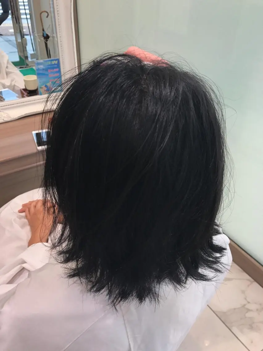 ショート カラー 黒髪 ブルーカラー ブルーブラック 【メンズ縮毛矯正】 田中秀斗のヘアスタイル
