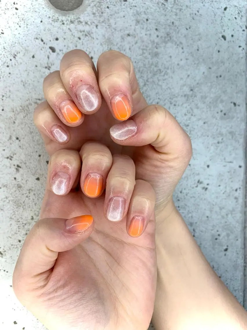 ネイル ジェルネイル グラデーション ラメ(グリッター) ラメグラデーション オレンジ ハンドネイル Nail Salon　Ｋのネイルデザイン