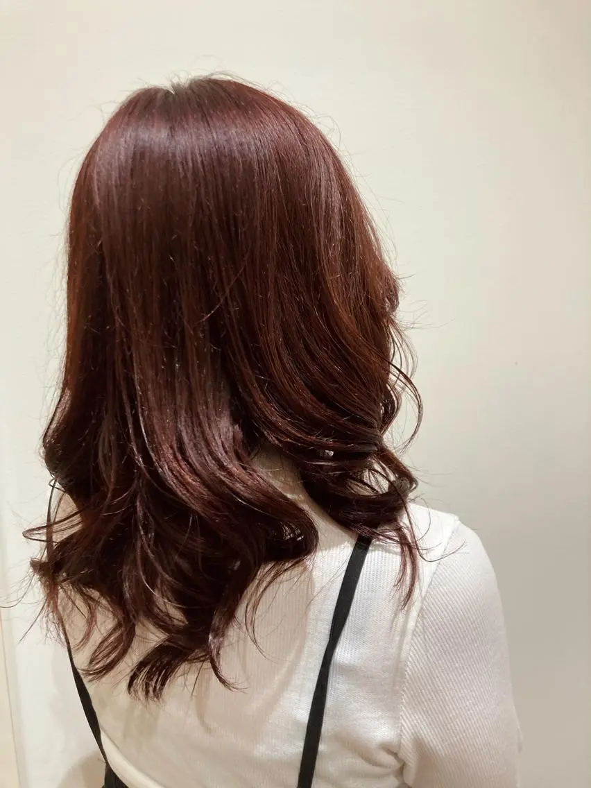 セミロング カラー ブラウンカラー レッドカラー レッドブラウン 熊谷 将稔のヘアスタイル