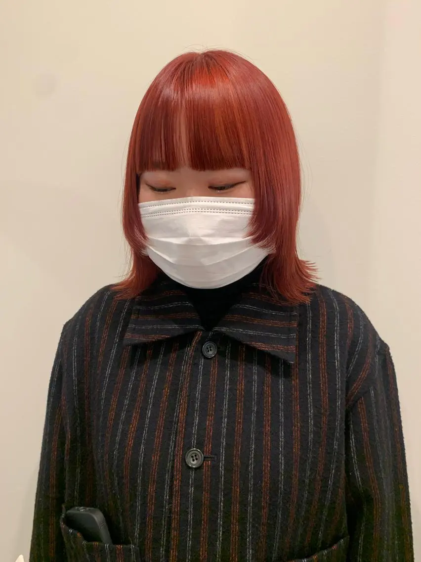 ミディアム ヘアカラー 落合希 Olivebeigeのヘアスタイル