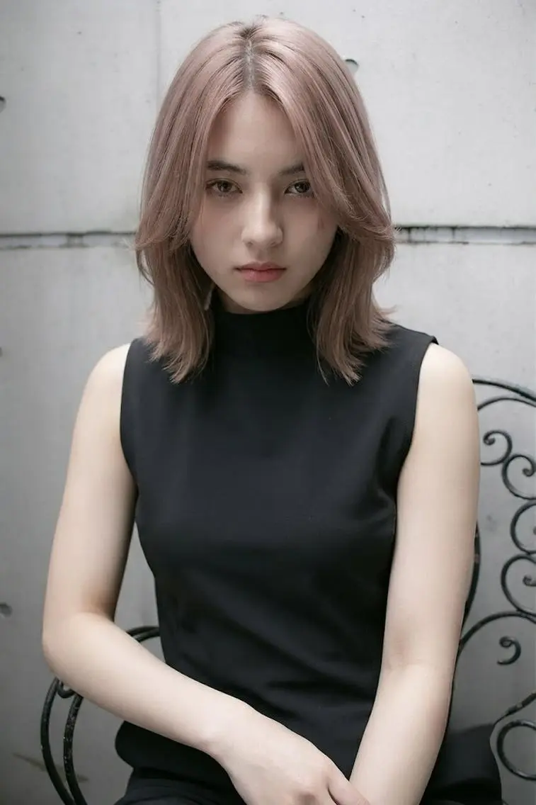 ミディアム カラー ピンクカラー シルバー ボブ 顔まわりレイヤー 顔周りカット ヘアカラー ヘアサロンM新宿 カットカラーブリーチのヘアスタイル