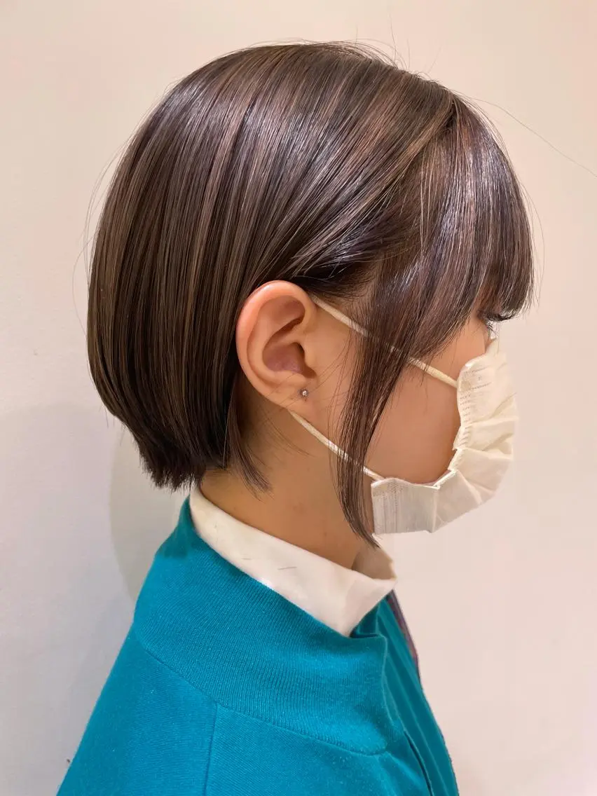 ショート カラー ボブ 顔周りカット 似合わせカット 小顔カット ARMONY秋山輝也 コテ巻き風パーマ特化のヘアスタイル