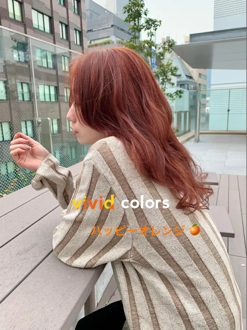 ロング カラー パーマ ハイライトカラー オレンジ ハイライト カット ヘアカラー トリートメント ボブ/ショート得意 安西駿一　【銀座】のヘアスタイル