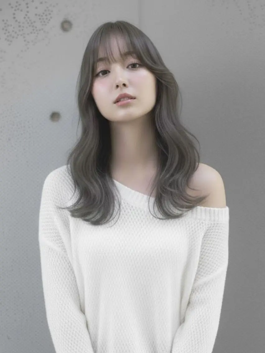 ロング 顔周りカット 韓国風ヘア ヘアカラー トリートメント 渋谷ハチ公口徒歩3分 🌈ヘアサロンM渋谷のヘアスタイル
