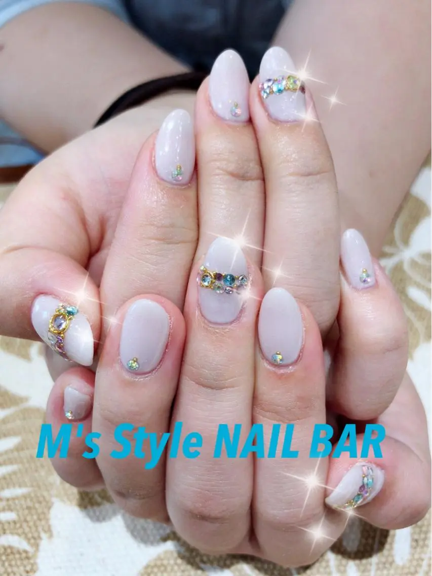 ネイル ブルー ストーンネイル M's Style NAIL BARのネイルデザイン