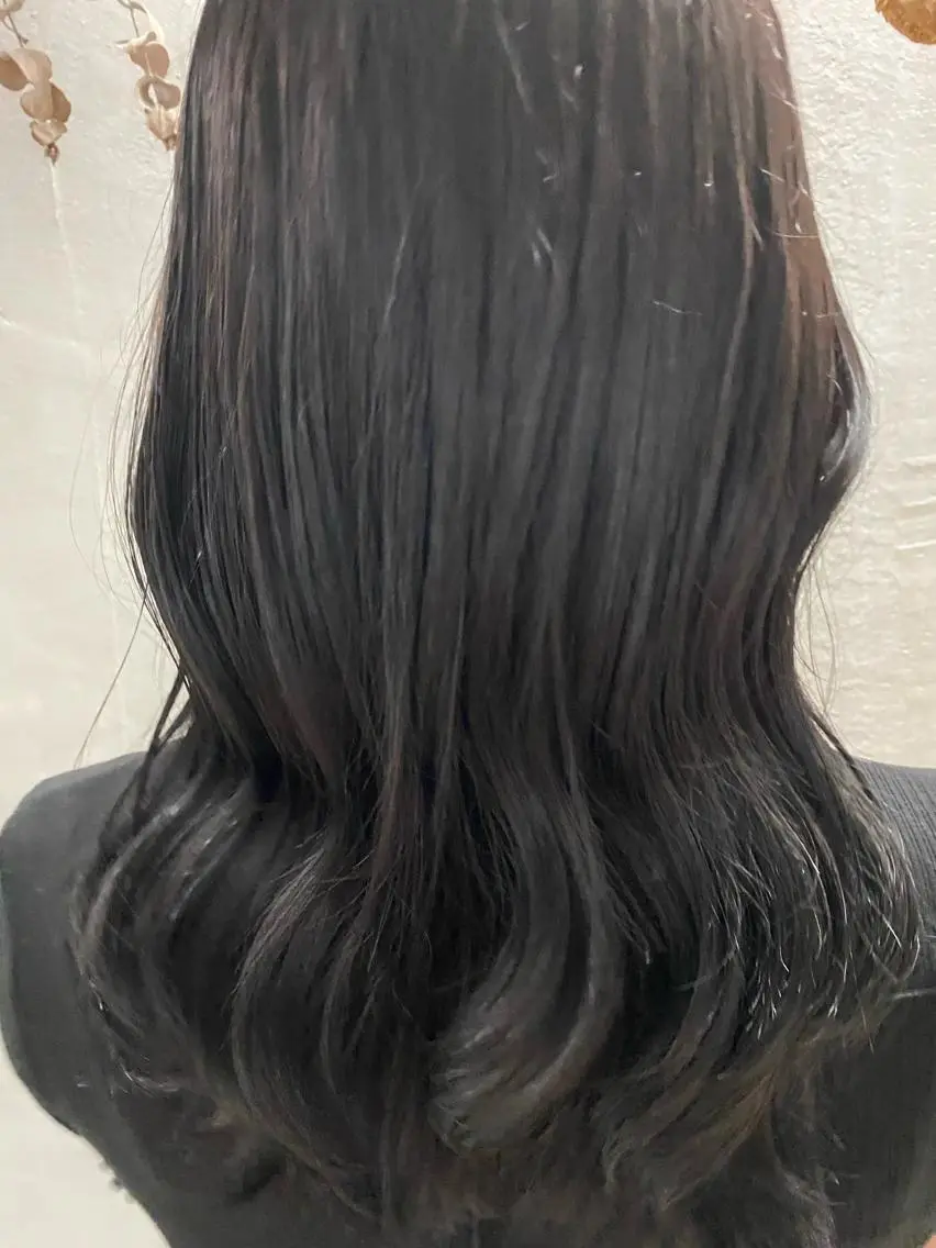 セミロング カラー 黒髪 ブルーカラー ブルーブラック レイヤーカット お任せヘア☘️☘️ 及川渚のヘアスタイル
