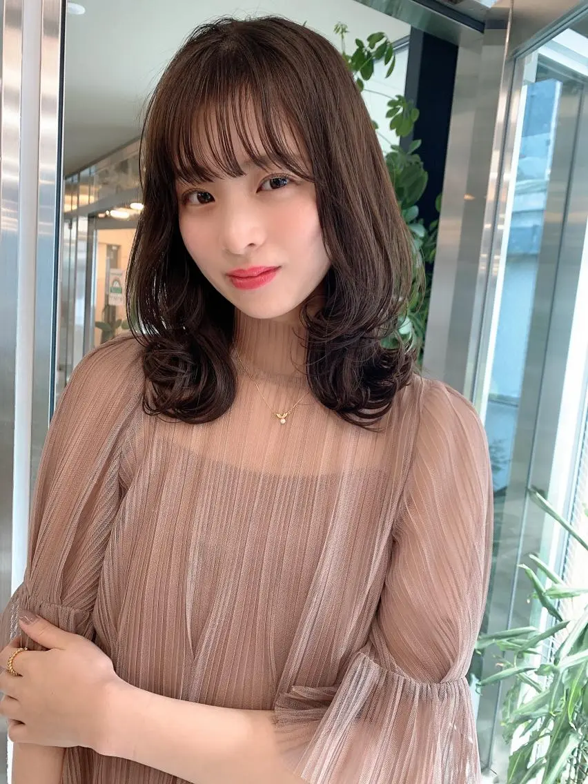 ミディアム カラー カット ヘアカラー トリートメント ヘッドスパ ヘアセット 透明感/オリーブ/ グレージュ/YUKAのヘアスタイル