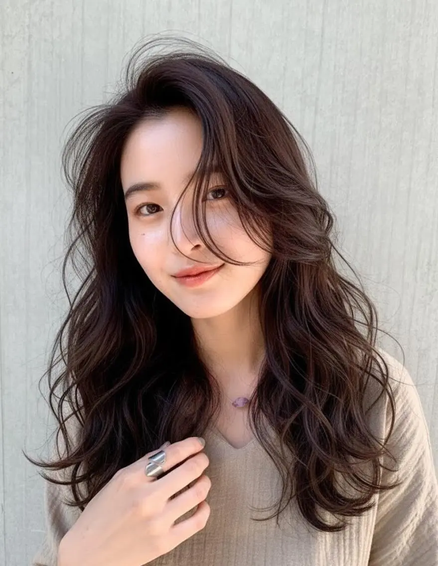 セミロング ピンクブラウン かきあげバング レイヤーカット カット ヘアカラー トリートメント 渋谷ハチ公口徒歩３分 🌈ヘアサロンM渋谷のヘアスタイル