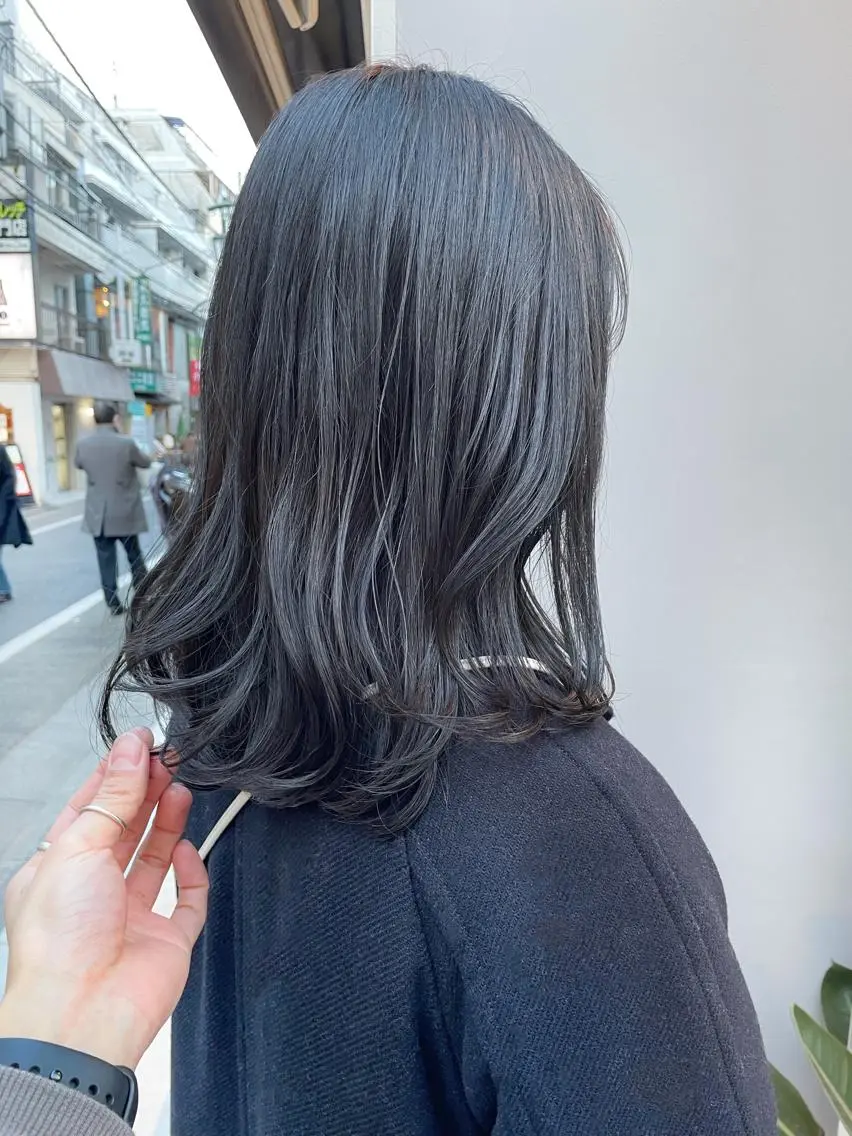 ミディアム カラー ブルーカラー ブルーグレー カット ヘアカラー トリートメント HIROKI ”博多 /ボブのヘアスタイル