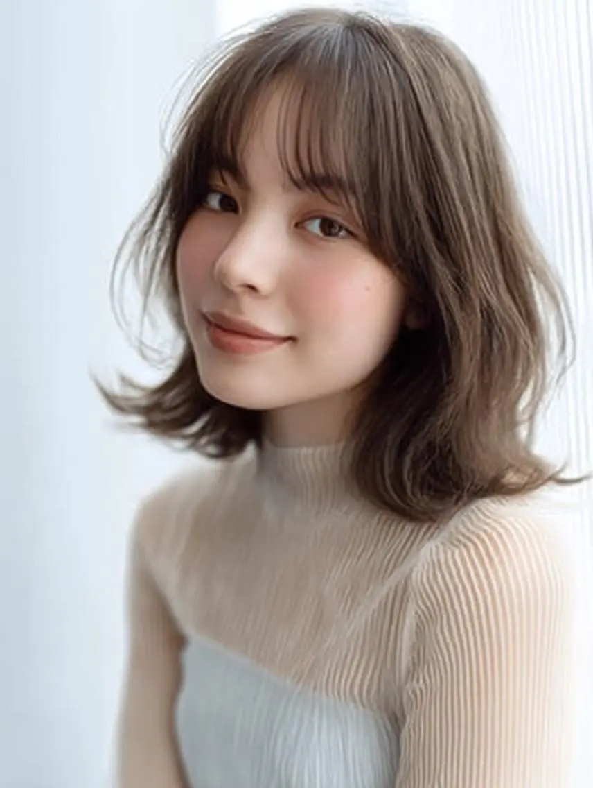 ミディアム ハッシュカット 髪質改善 レイヤーカット 縮毛矯正 トリートメント 韓国×艶ハイトーンが ✨絶対可愛い✨リオ✨のヘアスタイル