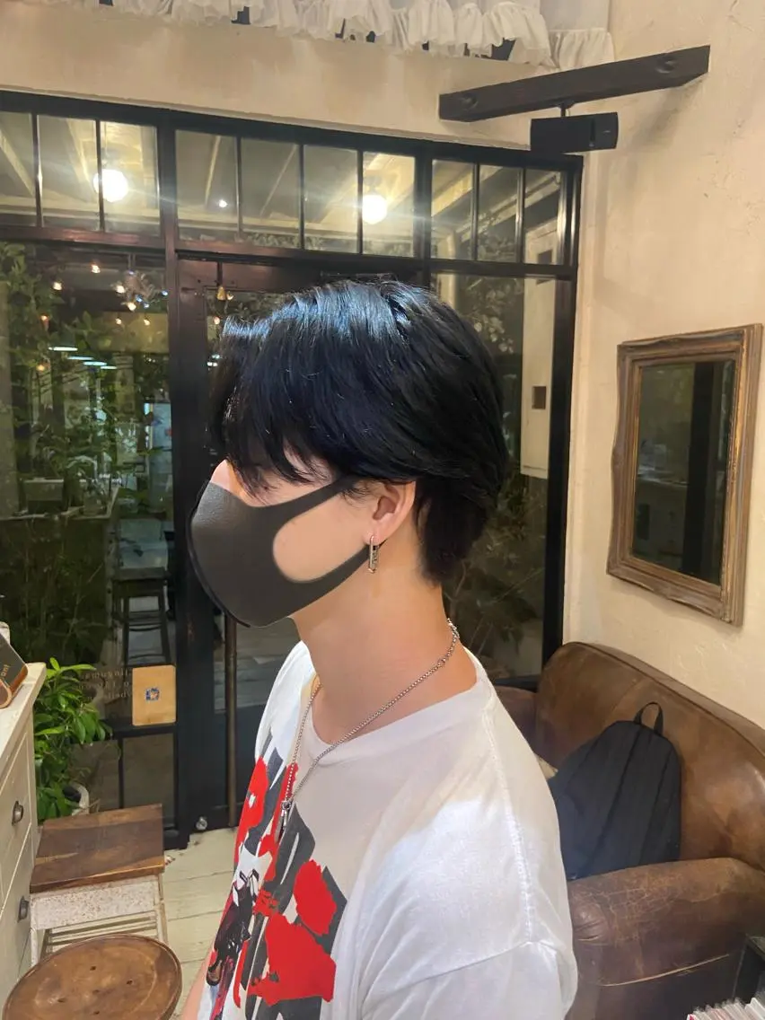 カラー メンズ 黒髪 ブルーカラー ブルーブラック ダメージレス美容師 🌱水島侑理のヘアスタイル