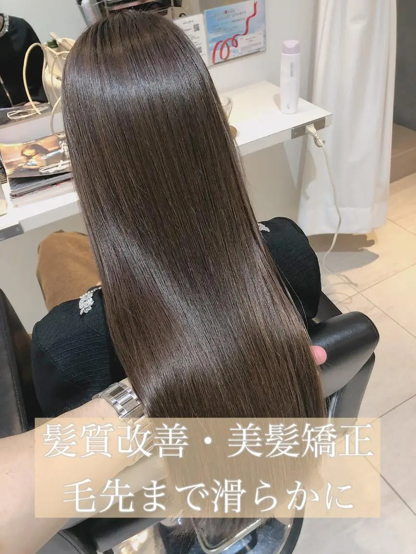 ロング カット ヘアカラー 縮毛矯正 トリートメント 山本翔一郎 韓国顔周りレイヤーのヘアスタイル