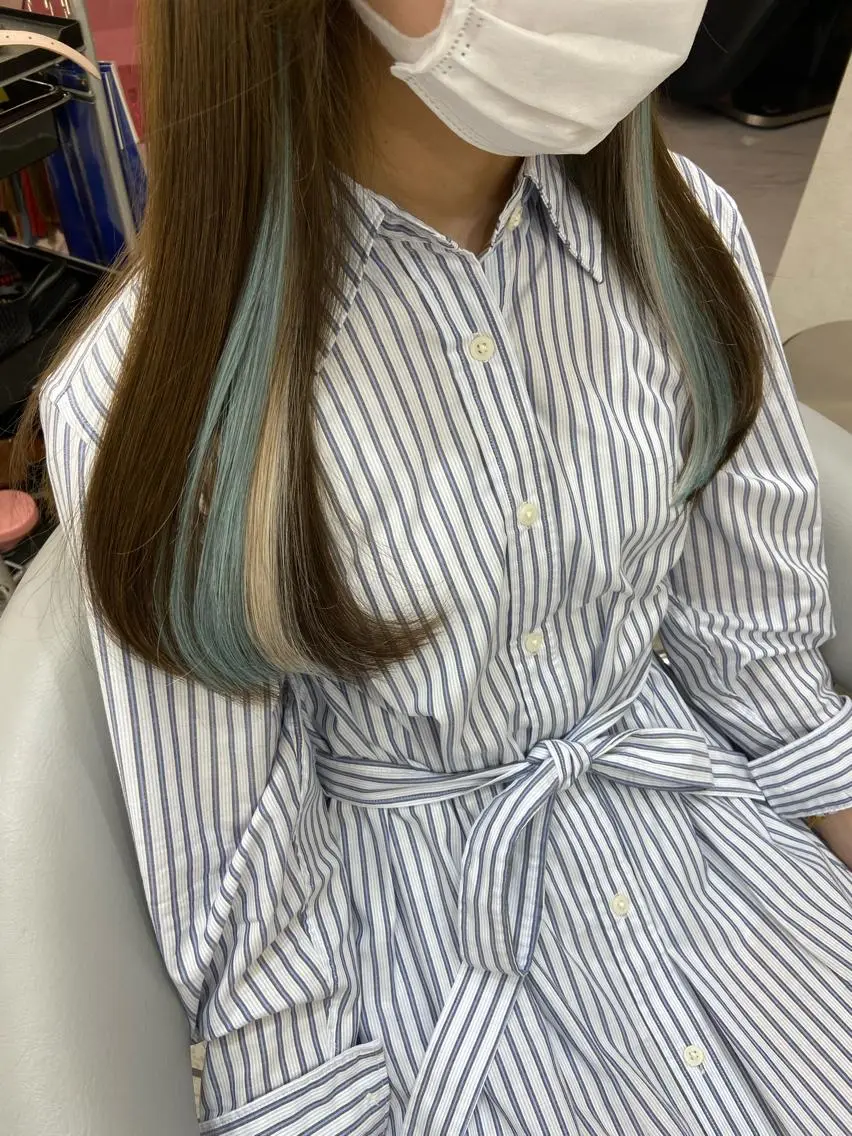 ロング カラー シールエクステ ブリーチ ブラウンカラー ケアカラー ダブルカラー エクステ 新宿/韓国ヘア 中明度カラー/かやのヘアスタイル