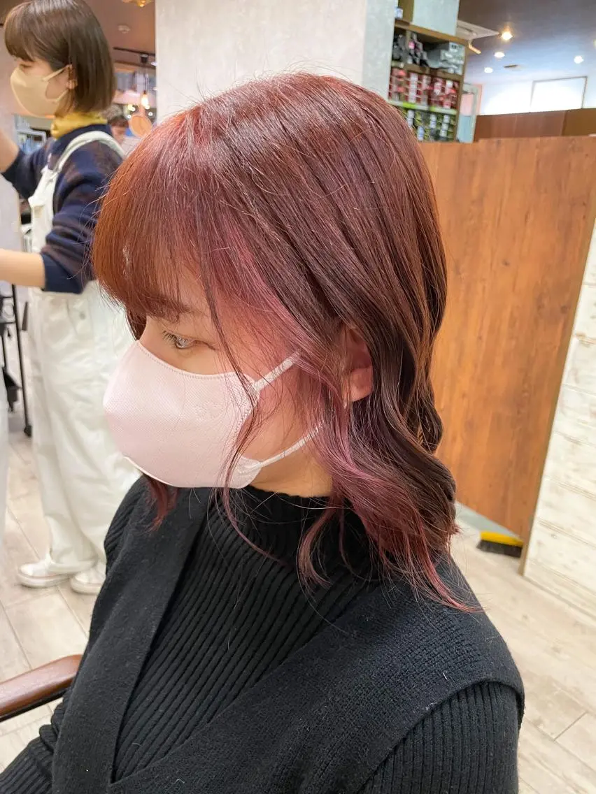 ミディアム カラー ヘアアレンジ ベージュカラー ブラウンカラー 透明感カラー ピンクカラー ピンクベージュ イワタ マハ/ minim hairのヘアスタイル