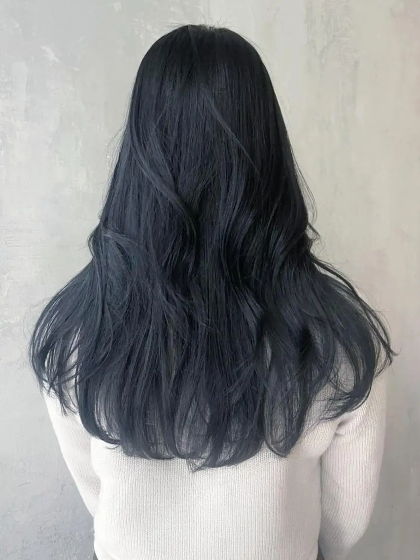セミロング カラー パーマ ヘアアレンジ 黒髪 ブルーカラー ブルーブラック レイヤーカット ITbyALBUM 浦和店のヘアスタイル