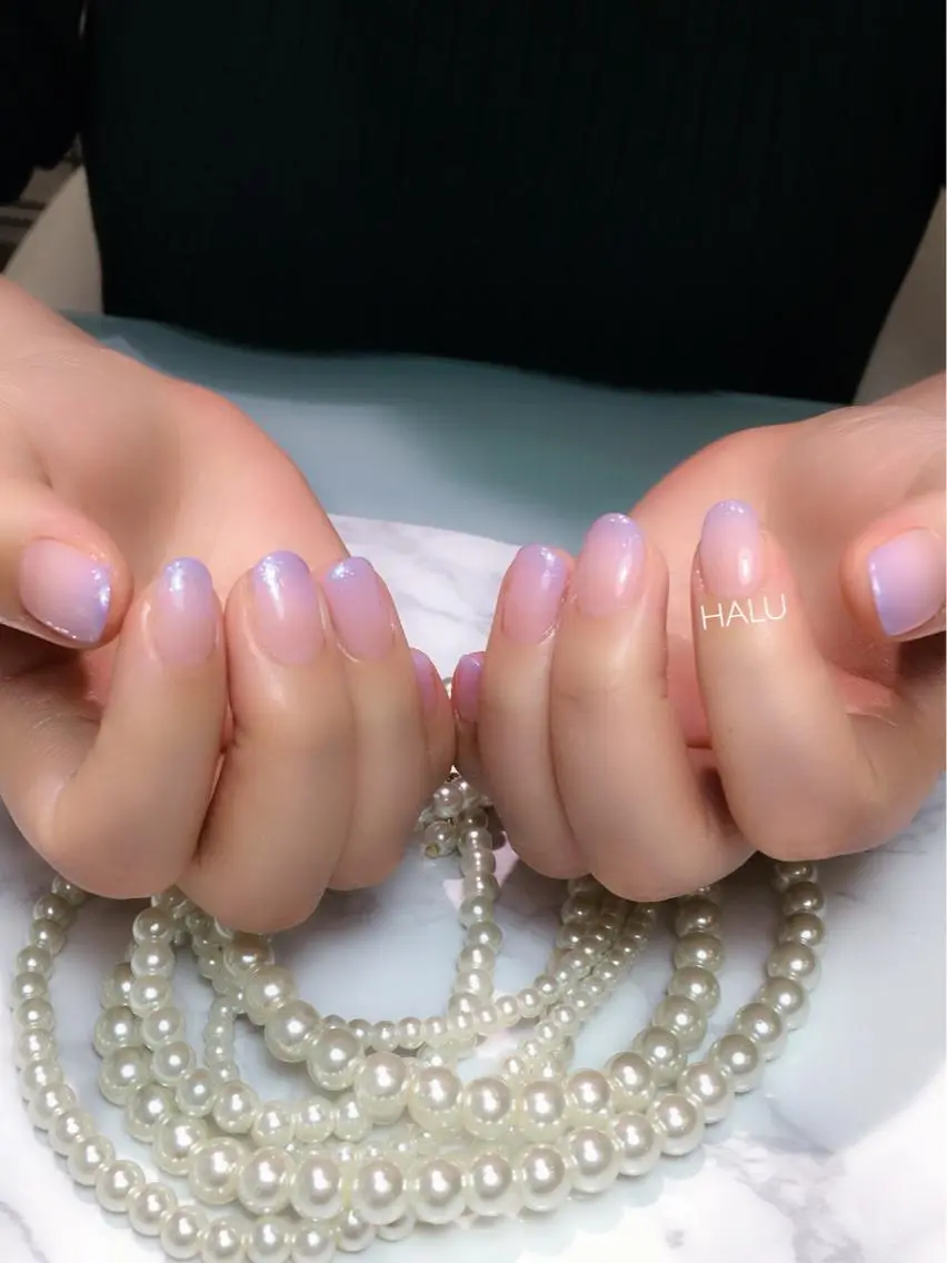 ネイル グラデーション ラメ(グリッター) パステルネイル パープル シンプルネイル HALU ハルのネイルデザイン
