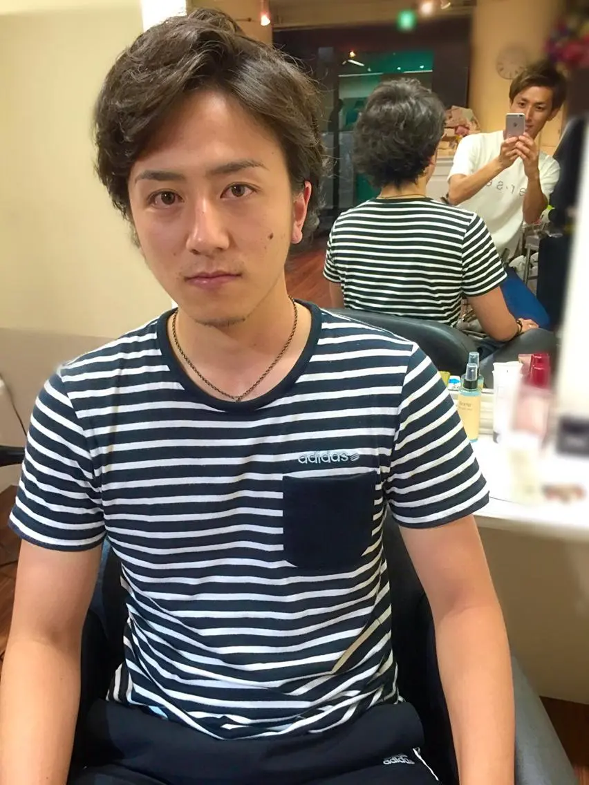 ショート ミディアム カラー パーマ ヘアアレンジ メンズ ミディアムパーマ メンズパーマ 成松 勇治のヘアスタイル