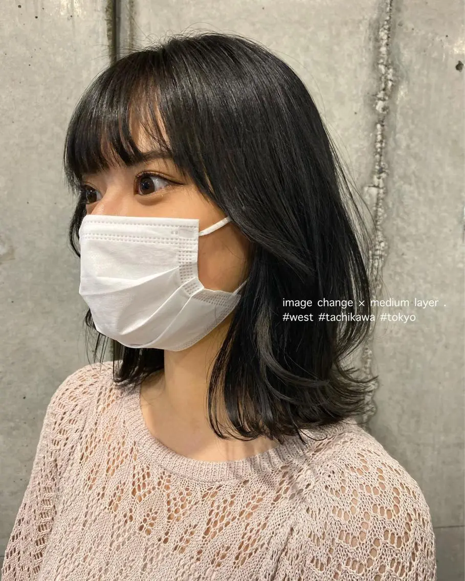 ミディアム カラー ボブレイヤー ミディアムレイヤー ボブ くびれヘア 顔まわりレイヤー 竹嶌 健吾のヘアスタイル