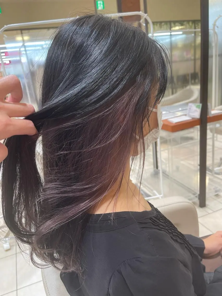 ロング カラー 黒髪 ブルーカラー ブルーブラック ピンクカラー カネヒラ リョウスケのヘアスタイル