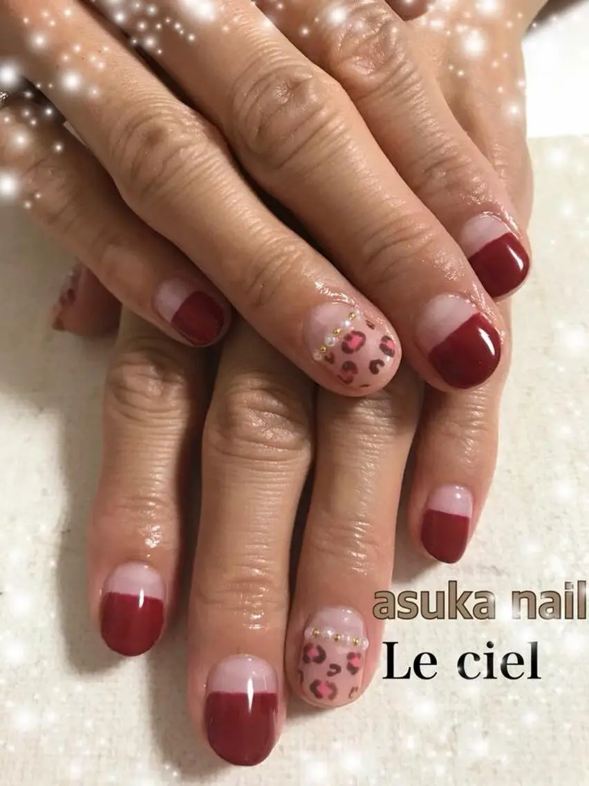 ネイル アニマル柄 ボルドー asuka nailのネイルデザイン
