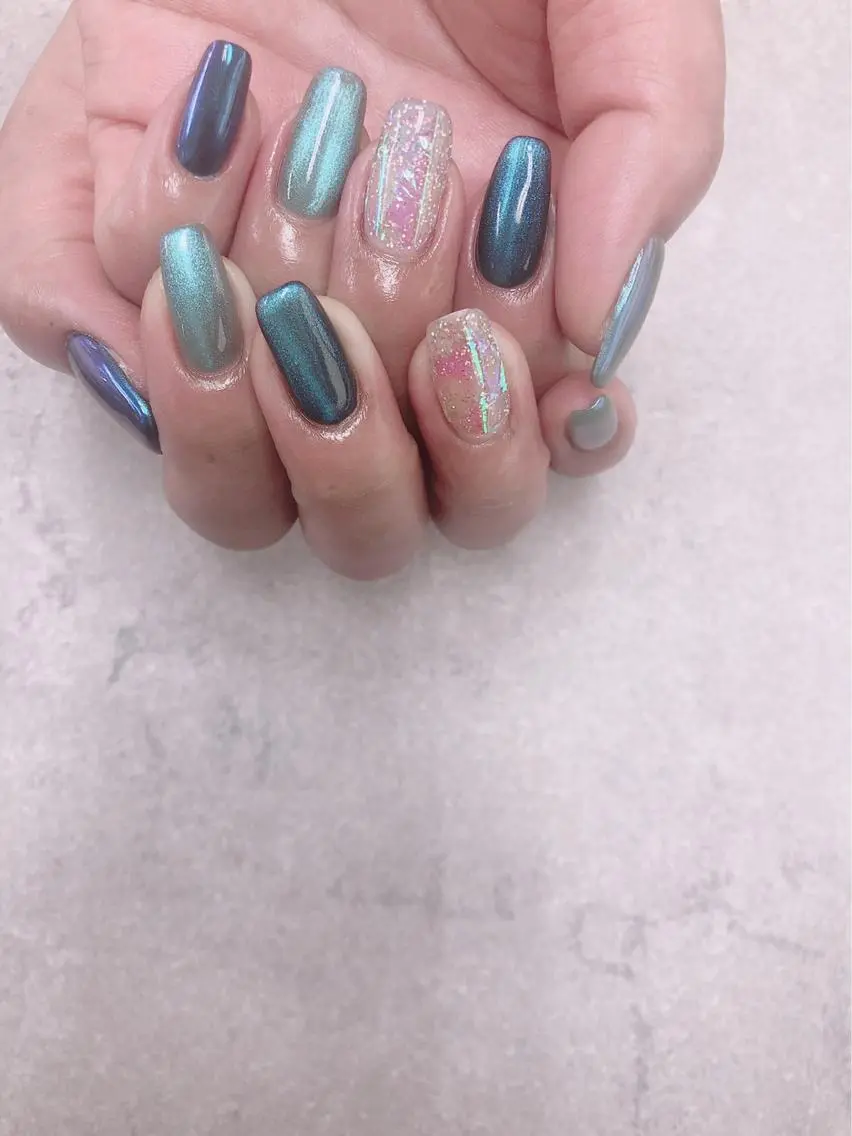 ネイル 氷ネイル・うるうるネイル マグネットネイル ハンドネイル ハンドケア FASTNAIL PLUS 新宿店のネイルデザイン