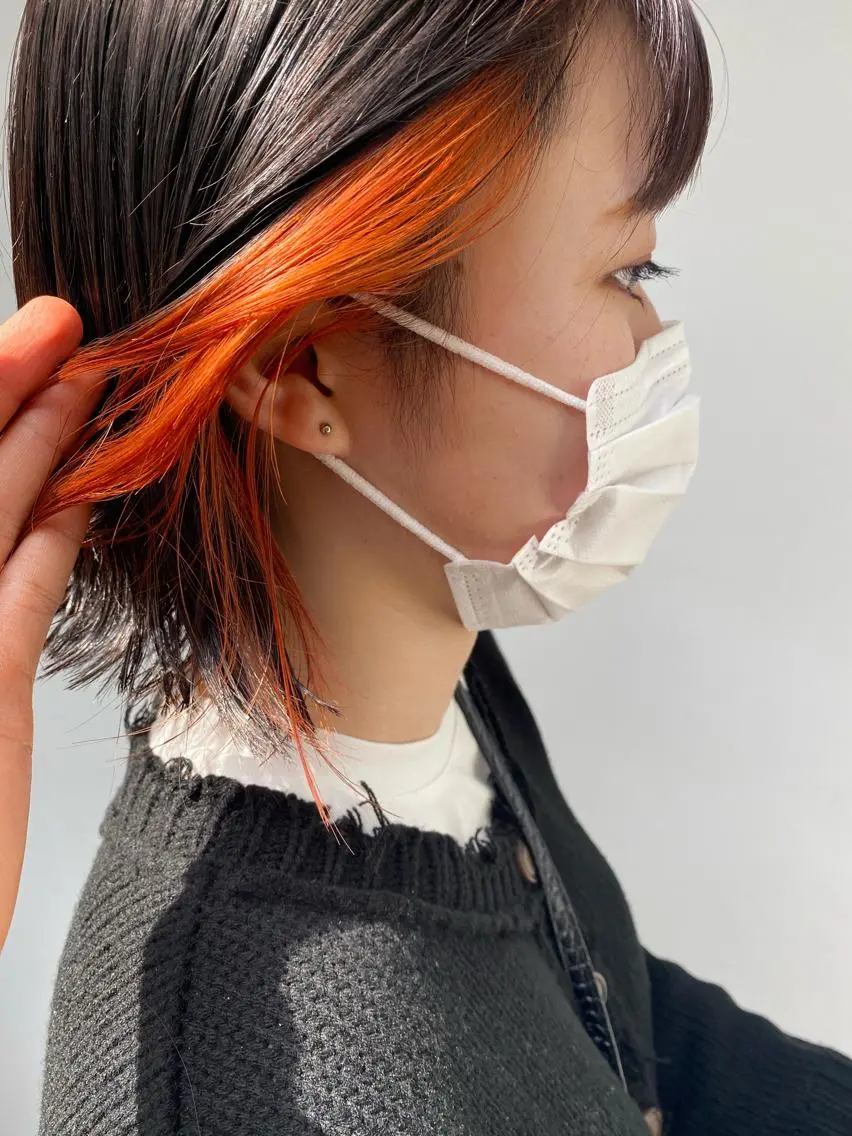 ショート カラー オレンジ ボブ tonari 梅田、中崎町のヘアスタイル