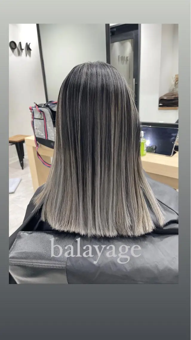 ミディアム カラー ブリーチ ヘアカラー トリートメント 白髪ぼかしハイライト バレイヤージュヤマトのヘアスタイル
