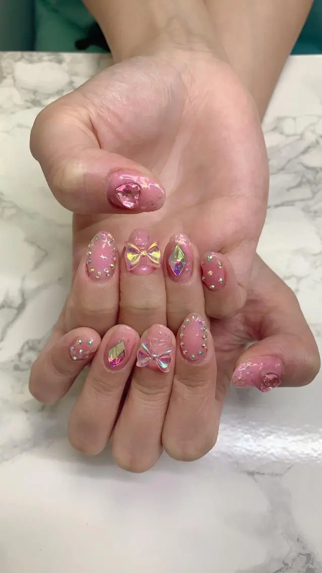 ネイル ハンドネイル はな💎ネイル ワンホン、長さ出しのネイルデザイン