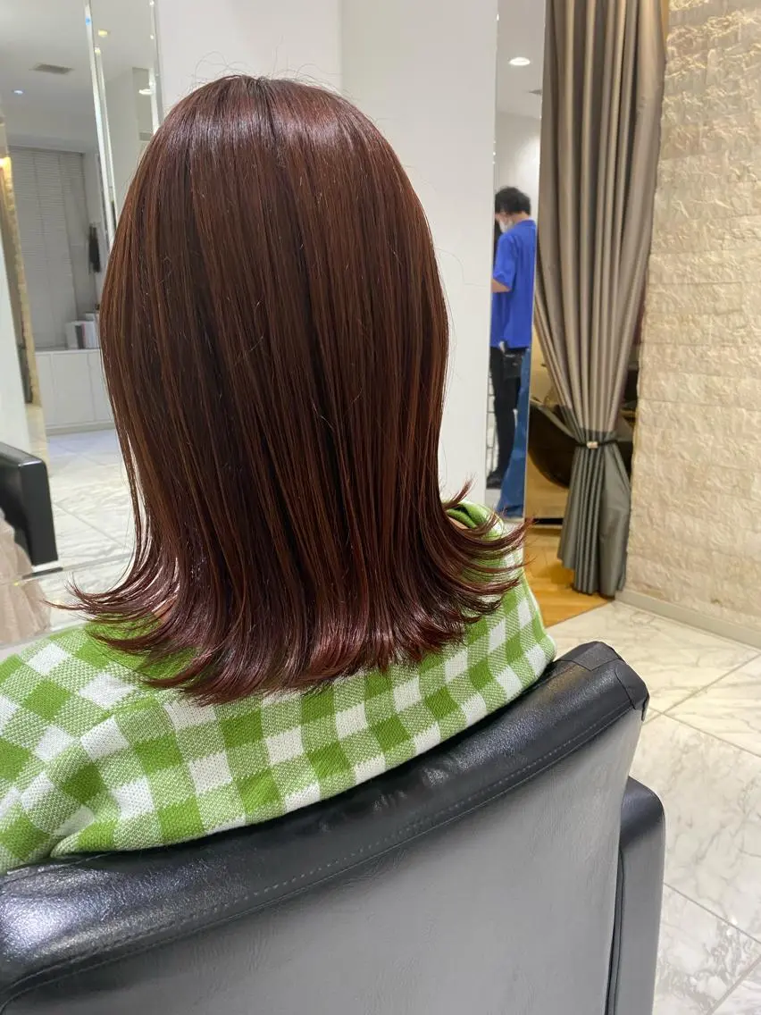 ミディアム ピンクブラウン ミディアムレイヤー 添田晃基のヘアスタイル