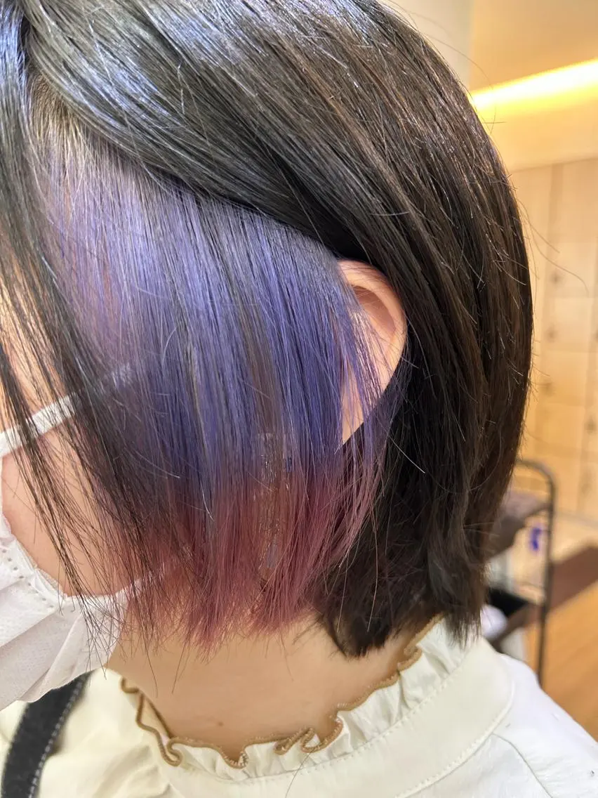 ショート カラー ブリーチ インナーカラー ピンクカラー パープルカラー ツートーンカラー 板倉　花連 💌リピーター様へ↓のヘアスタイル