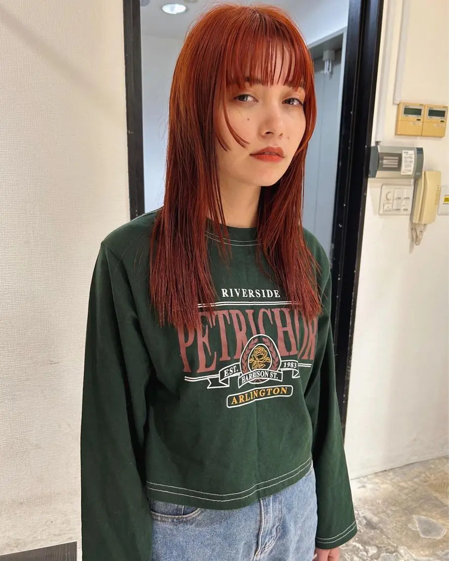 セミロング カラー ブリーチ ケアブリーチ オレンジ カット ヘアカラー トリートメント 村上雅人 ナチュラルモードのヘアスタイル