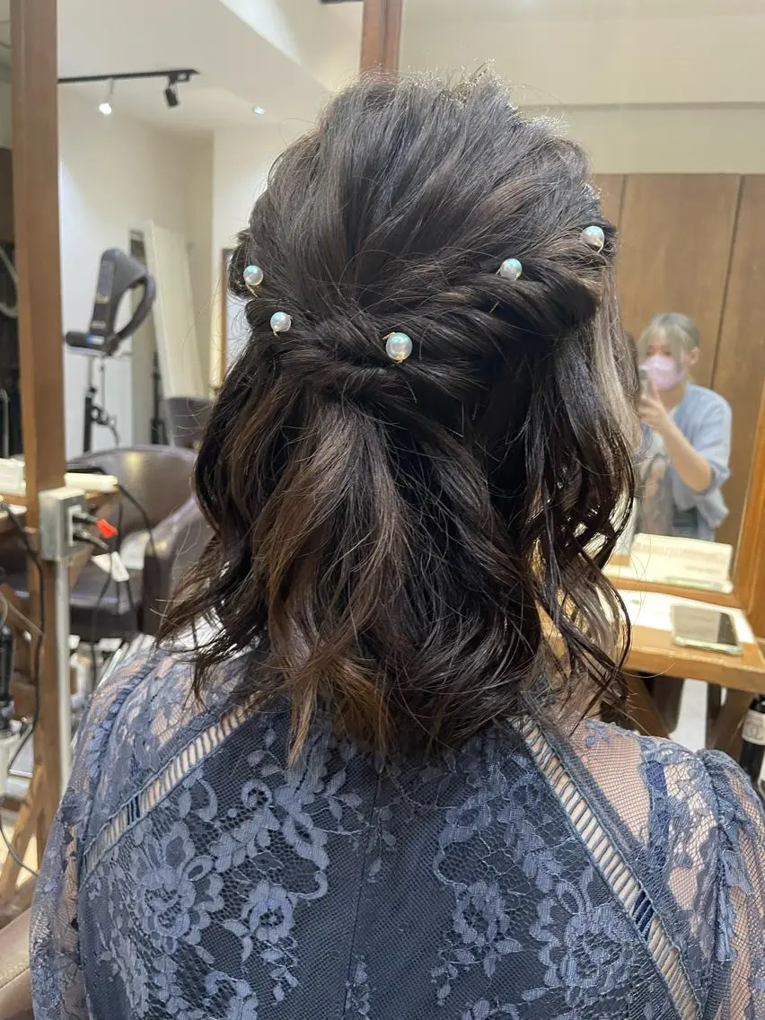 ミディアム ヘアアレンジ ハーフアップ 結婚式・ブライダル ヘアセット ALLEN hair /まなのヘアスタイル
