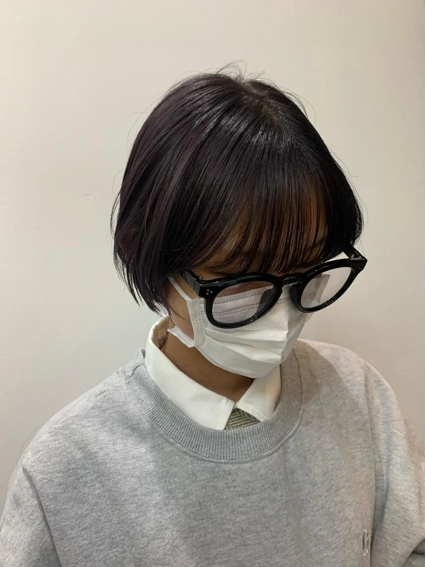 ショート カラー ラベンダーカラー 🫒オリーブ/透け感 レイヤー🌿モエカのヘアスタイル