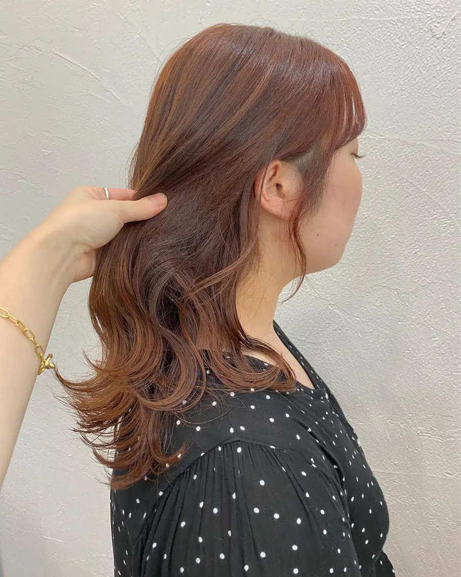 セミロング オレンジブラウン カット ヘアカラー トリートメント 榎園 由美のヘアスタイル