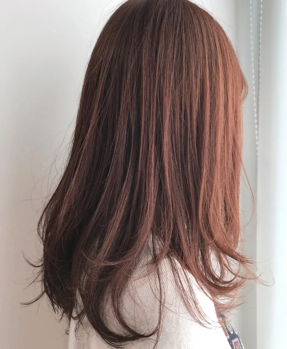 セミロング カラー ブラウンカラー オレンジ オレンジブラウン レイヤー/大人ボブ 渡邉【日吉美容室】のヘアスタイル