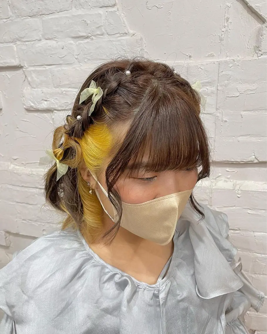 ショート ヘアアレンジ ヘアセット 【ピンク/韓国ヘア/ ヘアセット】亜海のヘアスタイル