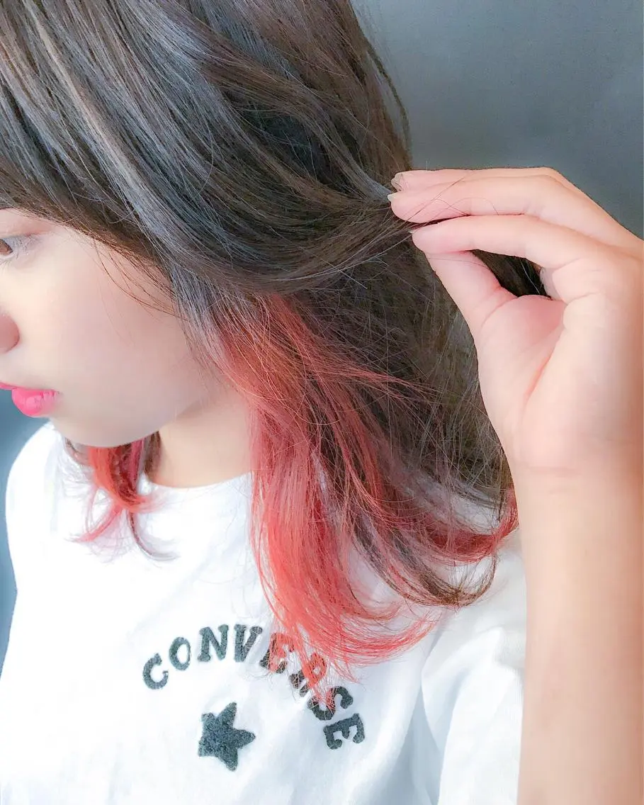 ミディアム カラー ブリーチ オレンジ ピンクカラー カット ヘアカラー BOX mico.のヘアスタイル