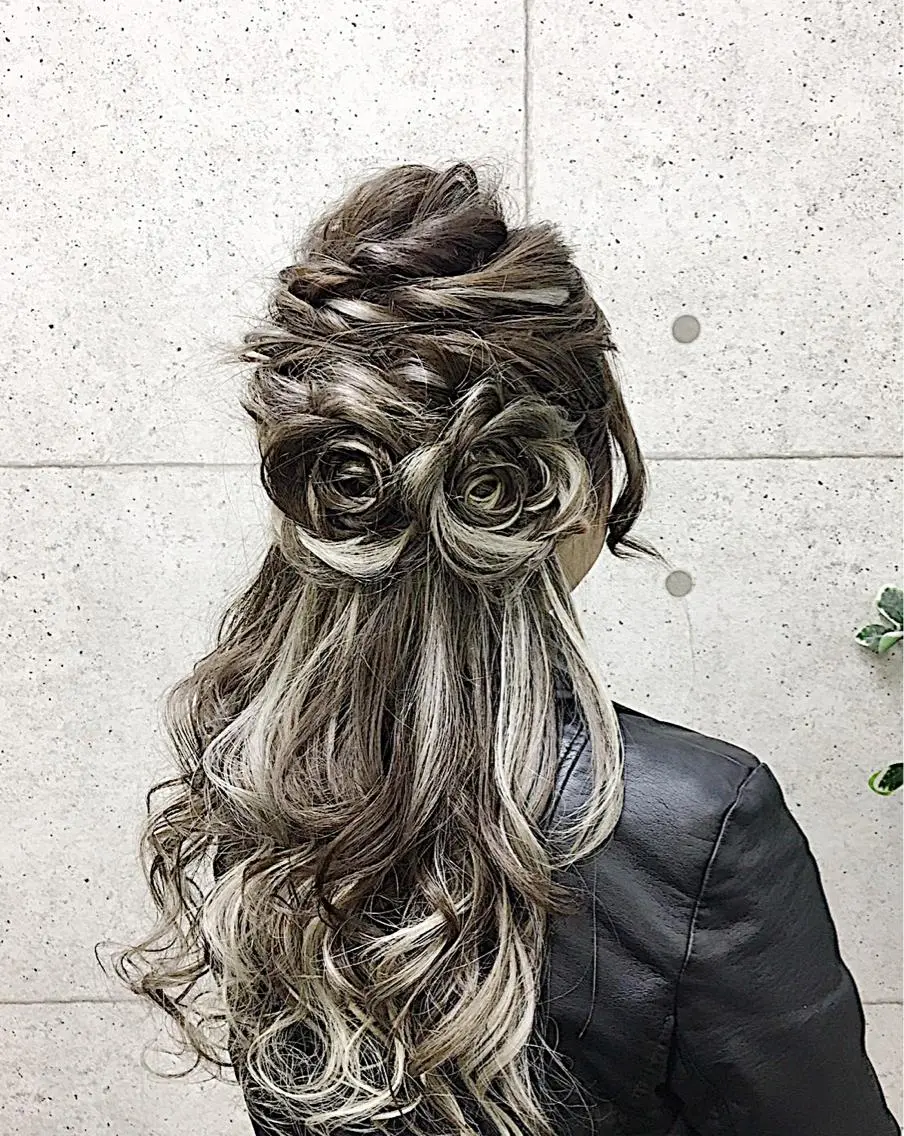 ロング ヘアアレンジ ハーフアップ 結婚式・ブライダル デート 京都最安価エクステ muuka🦋のヘアスタイル