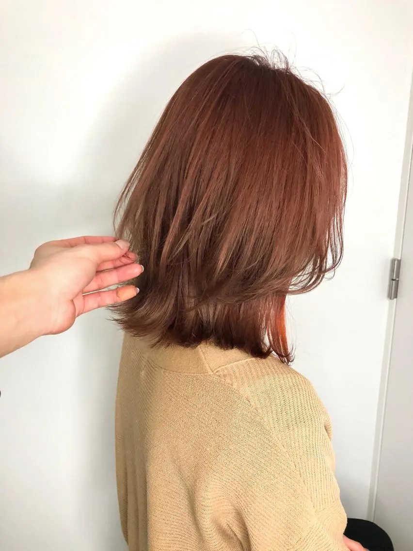 ミディアム カラー ブリーチ オレンジ ピンクカラー wカラー 指名No1かけるのヘアスタイル